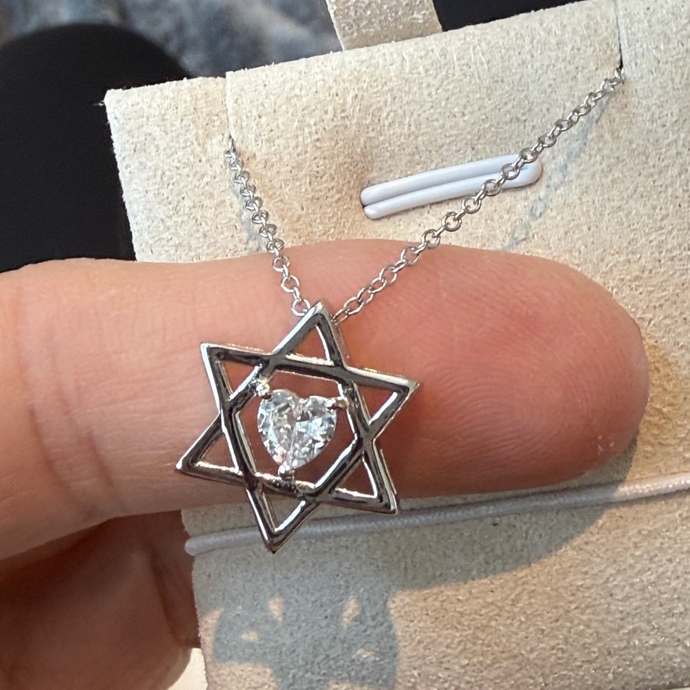 Silver Star Rhodium plate Star of David Pendant Necklace